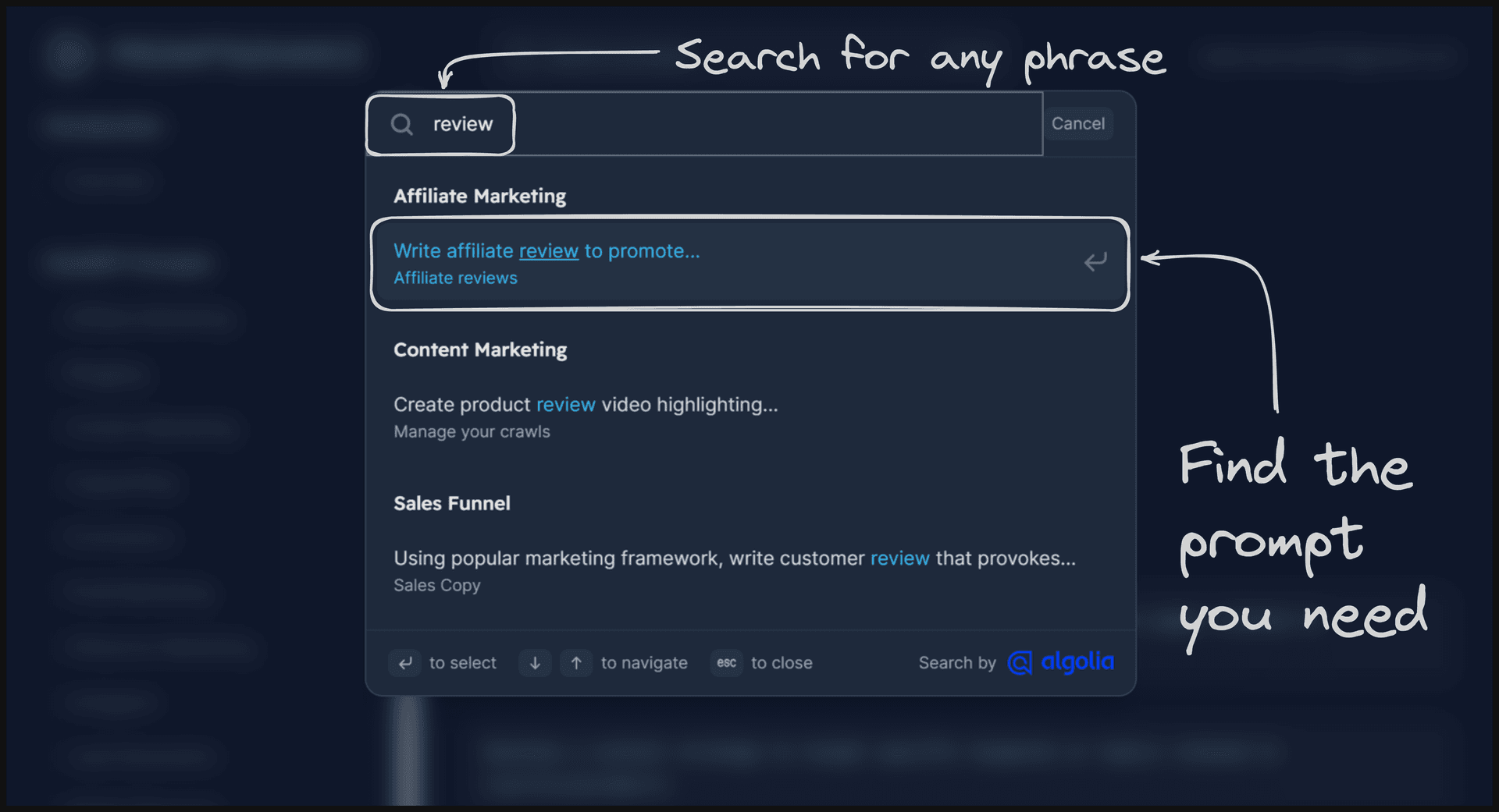 Prompt Advance search